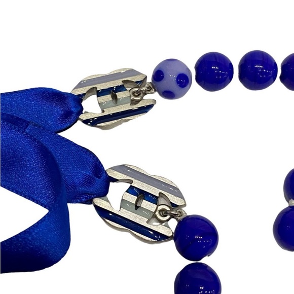 Chanel Spotted Glass Bead Long Silk Ribbon Blue Necklace - Picture 8 of 8